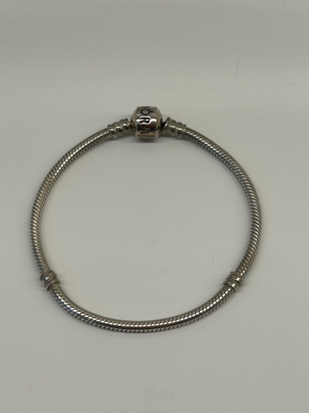 Authentic Sterling Silver Pandora Moments Snake Chain Barrel Clasp Bracelet